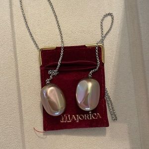 Majorica Grey Pearl lariat necklace on sterling silver chain